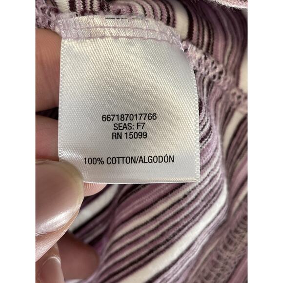 Laura Scott Shirt Womens Medium Purple White Striped 3/4 Sleeve Cotton Knit - Picture 7 of 9